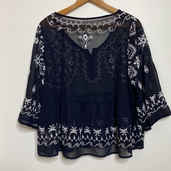 FREE PEOPLE Embroidered Sheer Blouse Top - Picture 5 of 9